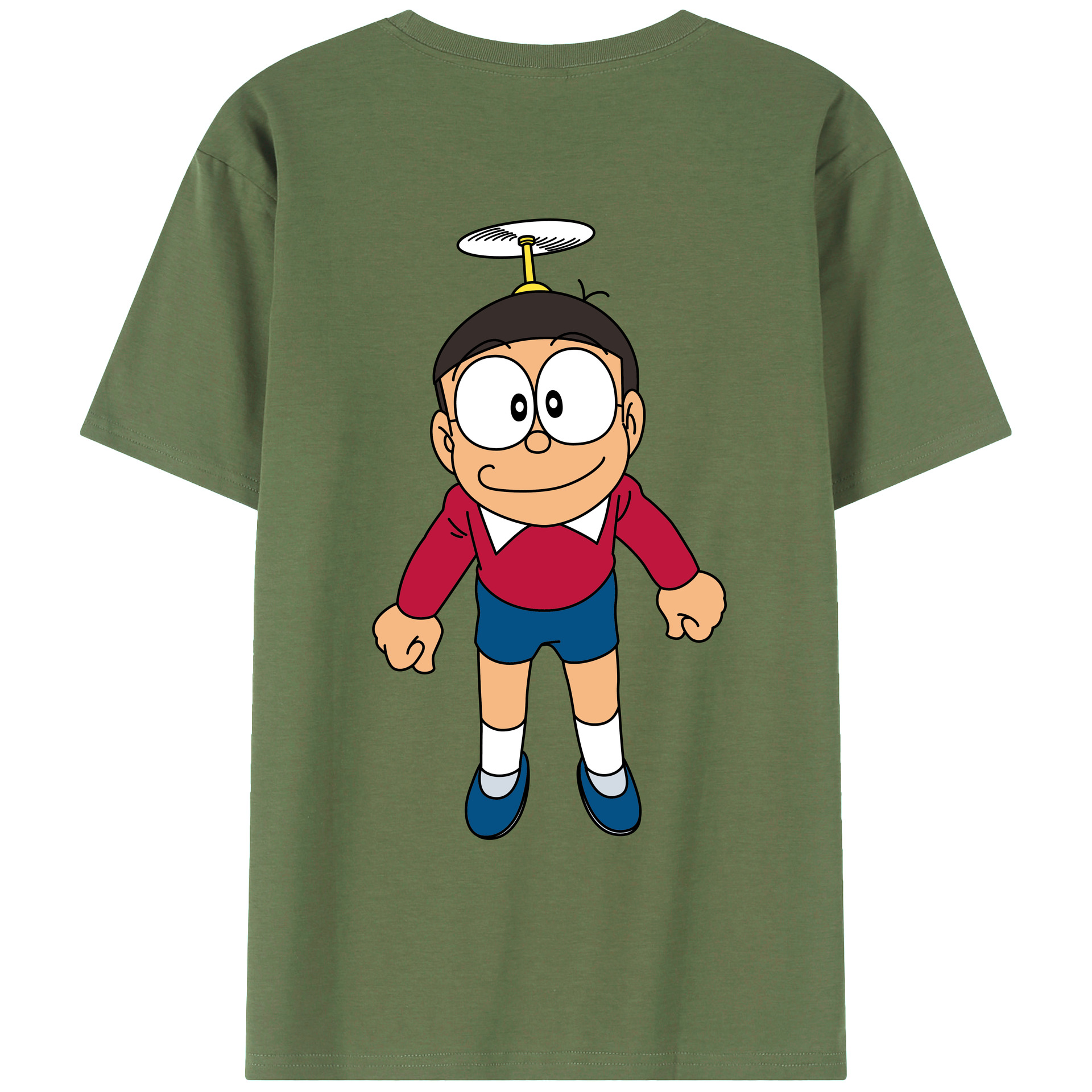 （画像用） ドラえもん 野比 のび太 Doraemon Nobita Nobi 綿100％ メンズ半袖Tシャツ（バックプリント） 通気性